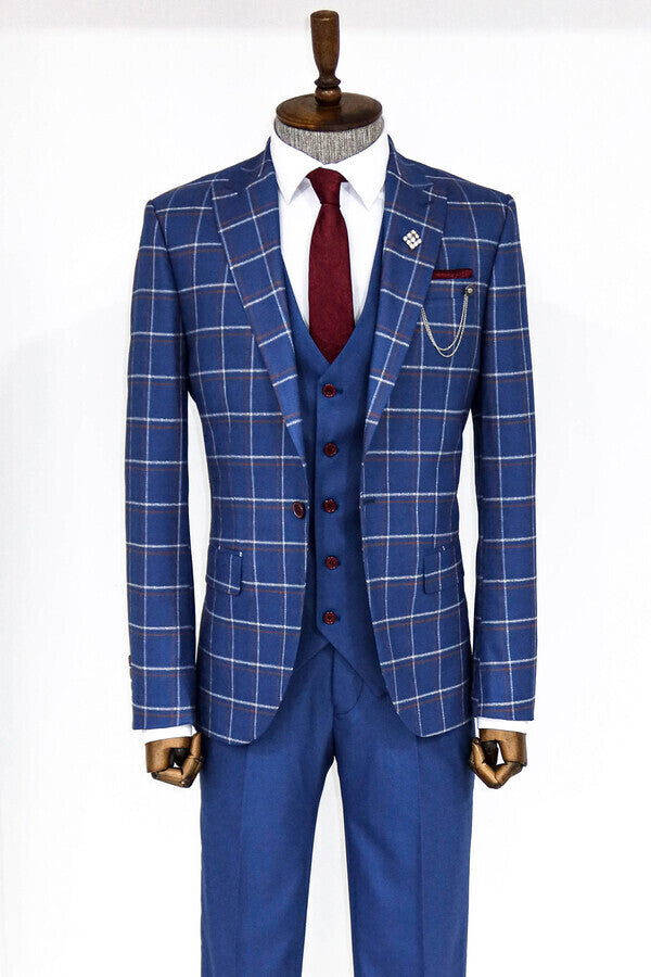 WSS Checked Blue Men Suit  - Elgin