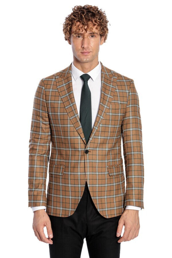 WSS Checked Brown Men Blazer  - Tultepec