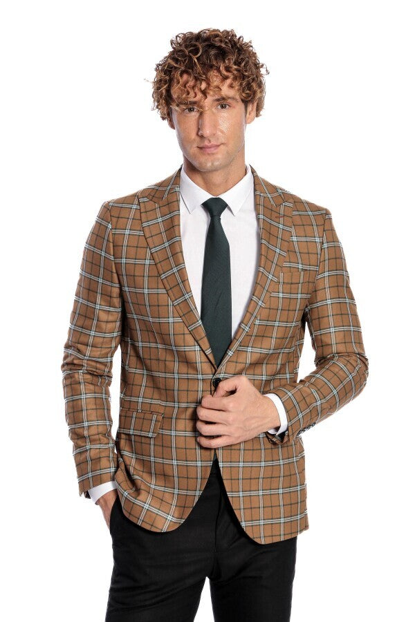 WSS Checked Brown Men Blazer  - Tultepec