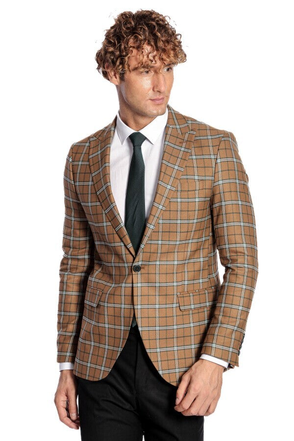 WSS Checked Brown Men Blazer  - Tultepec