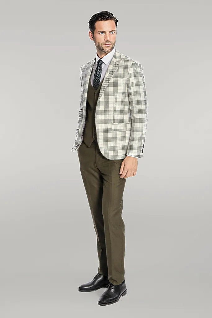 WSS Checked Slim Fit Green Men Suit  - Singen