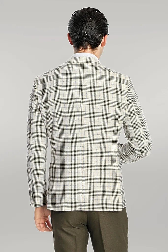 WSS Checked Slim Fit Green Men Suit  - Singen