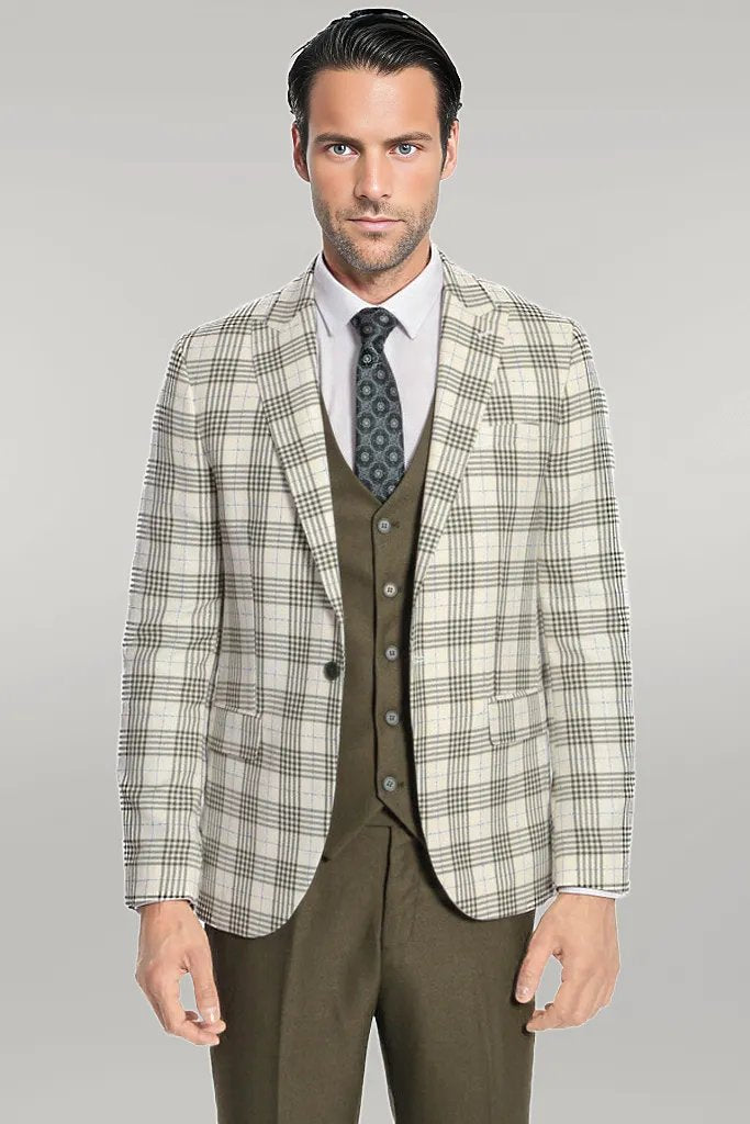 WSS Checked Slim Fit Green Men Suit  - Singen