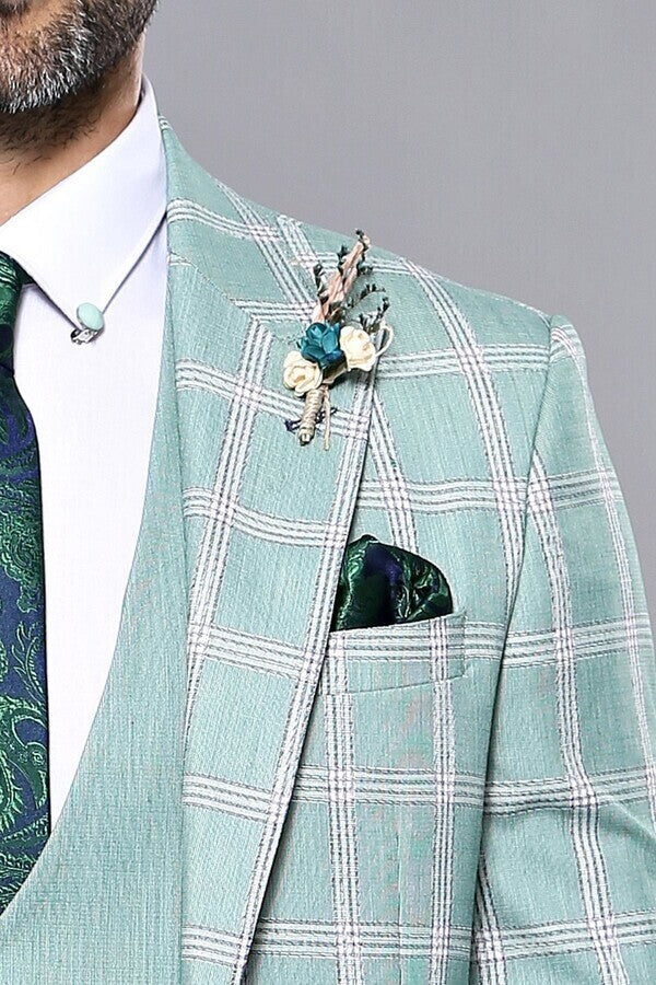 WSS Checked Light Green Vested Suit  - Tlalmanalco