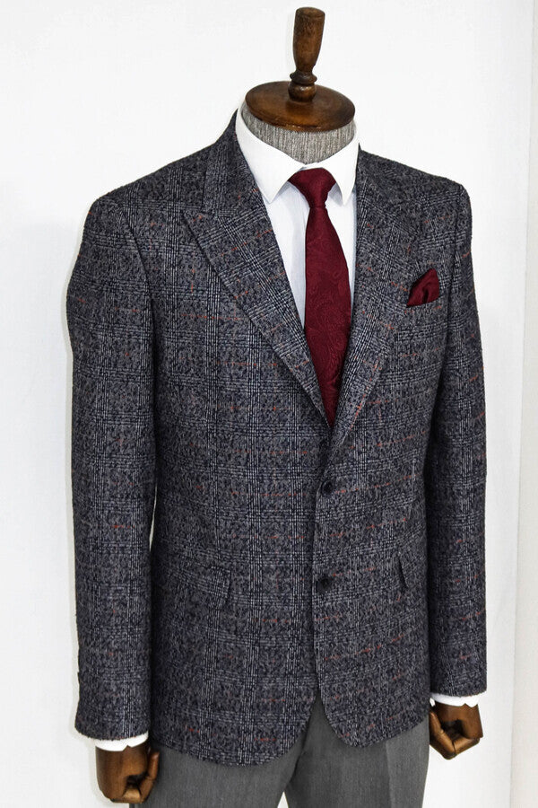 WSS Checked Navy Blue Men Blazer  - Orem