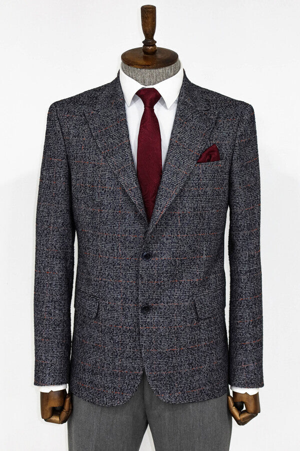 WSS Checked Navy Blue Men Blazer  - Orem