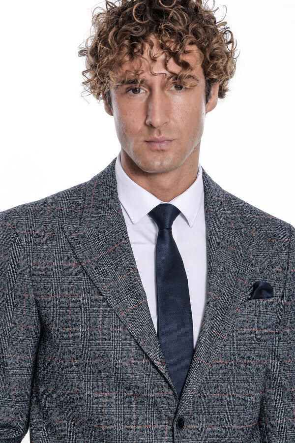 WSS Checked Navy Blue Men Blazer  - Orem