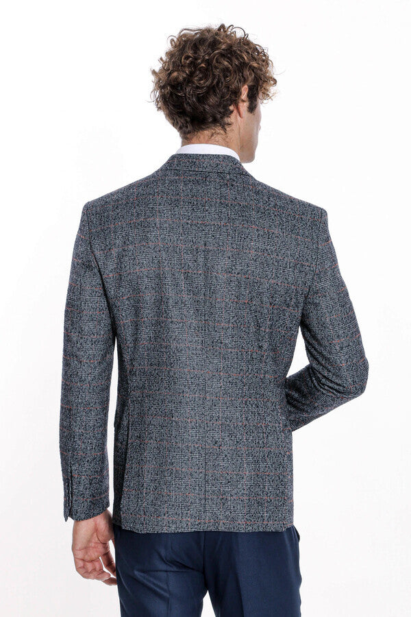 WSS Checked Navy Blue Men Blazer  - Orem