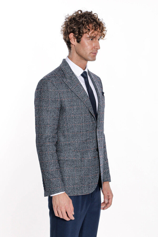 WSS Checked Navy Blue Men Blazer  - Orem