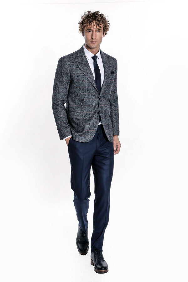 WSS Checked Navy Blue Men Blazer  - Orem