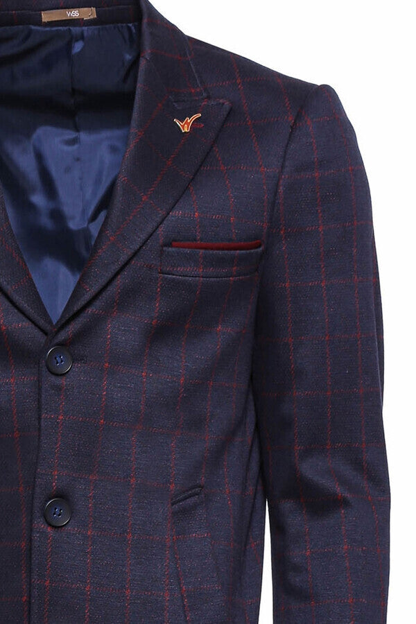 WSS Checked Navy Blue Men Cachet Coat  - Streamwood