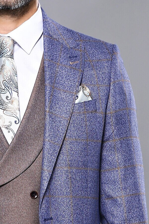 WSS Checked Blue Men's Suit  - Linares