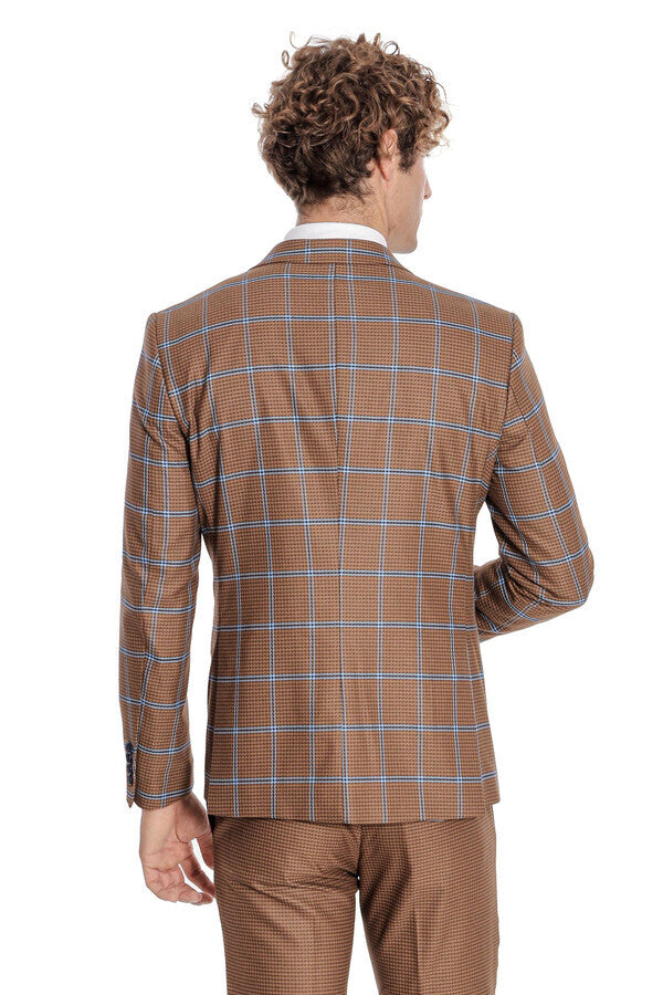 WSS Checked Patterned Slim Fit Brown Men Suit  - Lombard