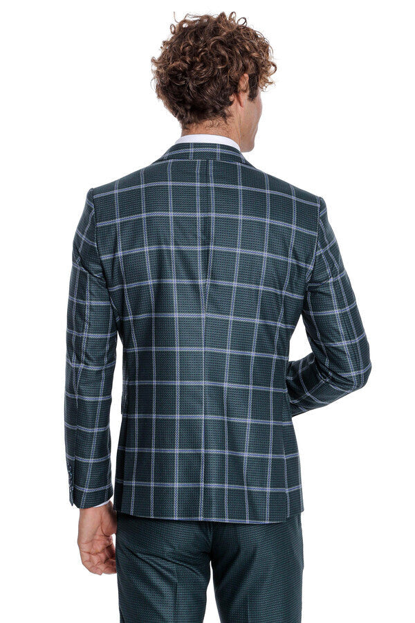 WSS Checked Patterned Slim Fit Green Men Suit  - Carpentersville