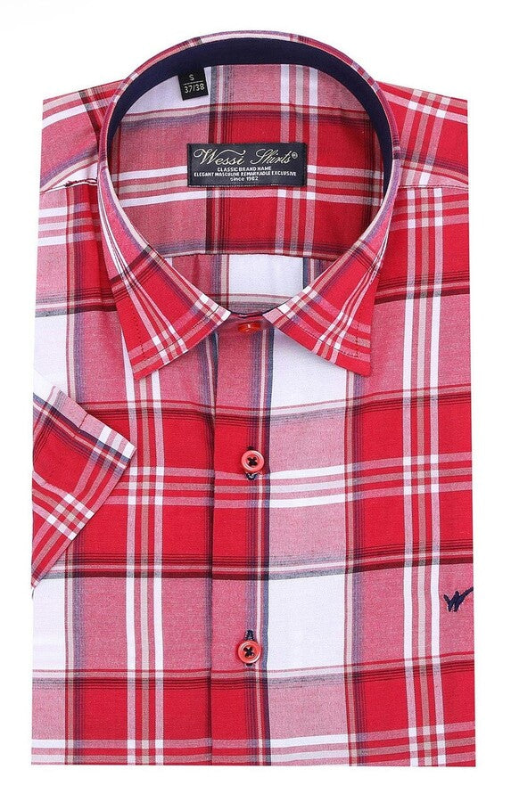 WSS Checked Short Sleeve Burgundy Men Shirt  - Veracruz