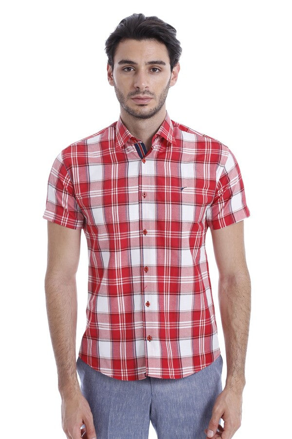 WSS Checked Short Sleeve Burgundy Men Shirt  - Veracruz