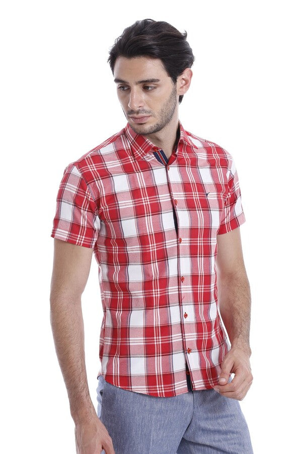 WSS Checked Short Sleeve Burgundy Men Shirt  - Veracruz