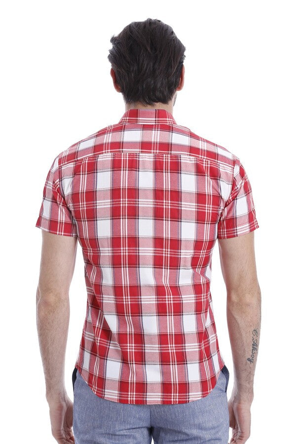 WSS Checked Short Sleeve Burgundy Men Shirt  - Veracruz