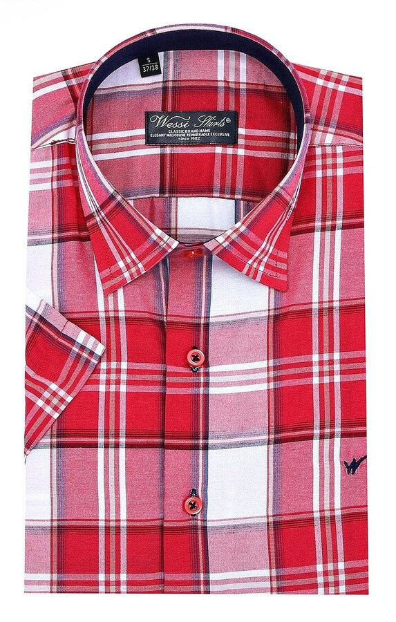 WSS Checked Short Sleeve Burgundy Men Shirt  - Veracruz