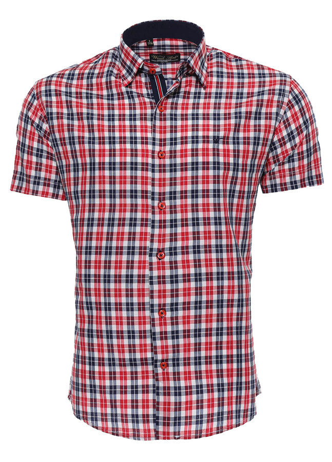 WSS Checked Short Sleeves Navy Blue Men Shirt  - Virginia Beach