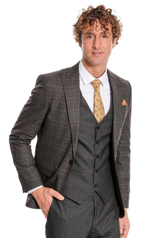 WSS Checked Slim Fit Anthracite Men Suit  - Zhytomyr
