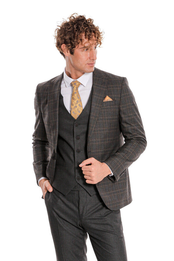 WSS Checked Slim Fit Anthracite Men Suit  - Zhytomyr