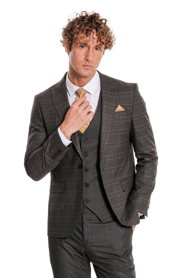 WSS Checked Slim Fit Anthracite Men Suit  - Zhytomyr