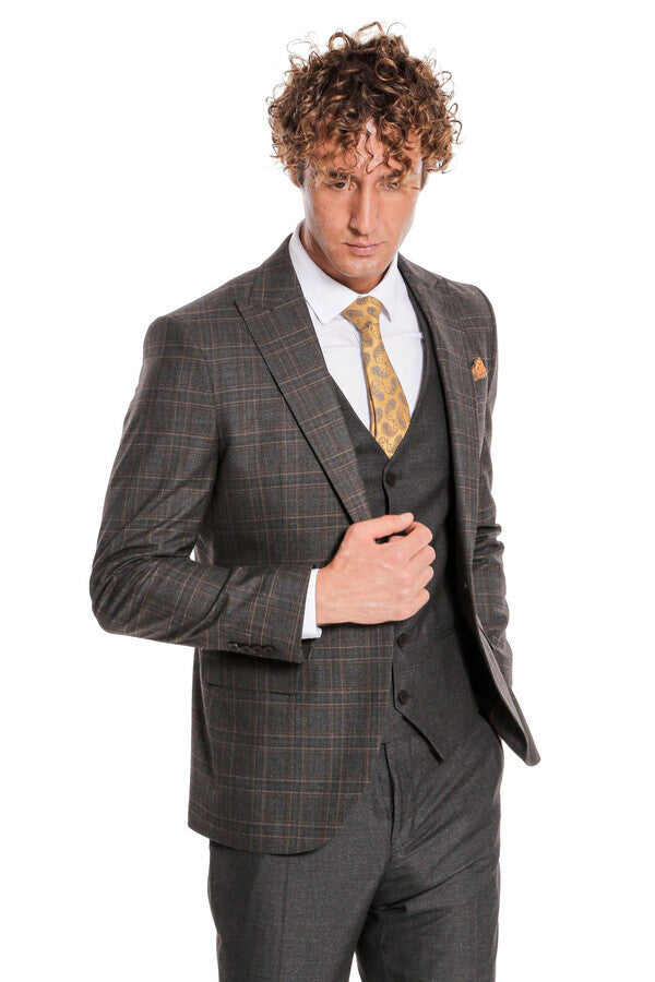 WSS Checked Slim Fit Anthracite Men Suit  - Zhytomyr