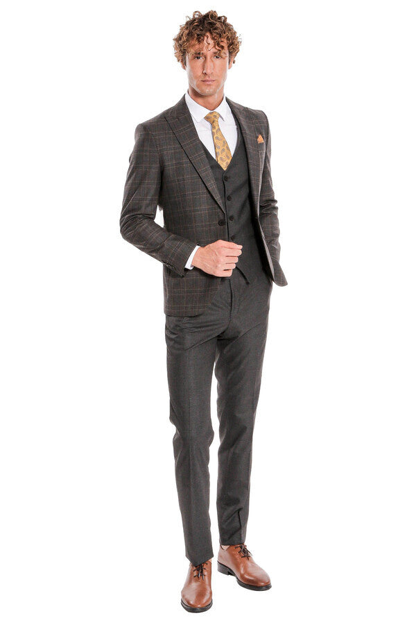WSS Checked Slim Fit Anthracite Men Suit  - Zhytomyr