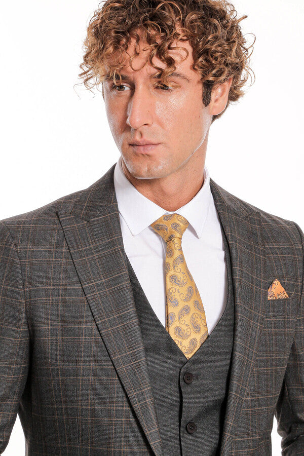 WSS Checked Slim Fit Anthracite Men Suit  - Zhytomyr
