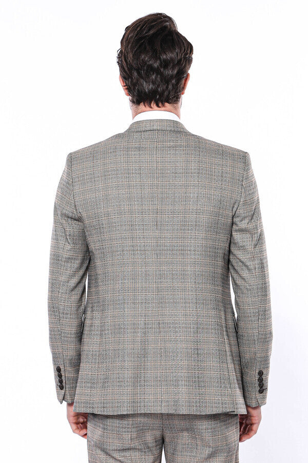 WSS Checked Slim-Fit Cream Men Blazer  - Tríkala