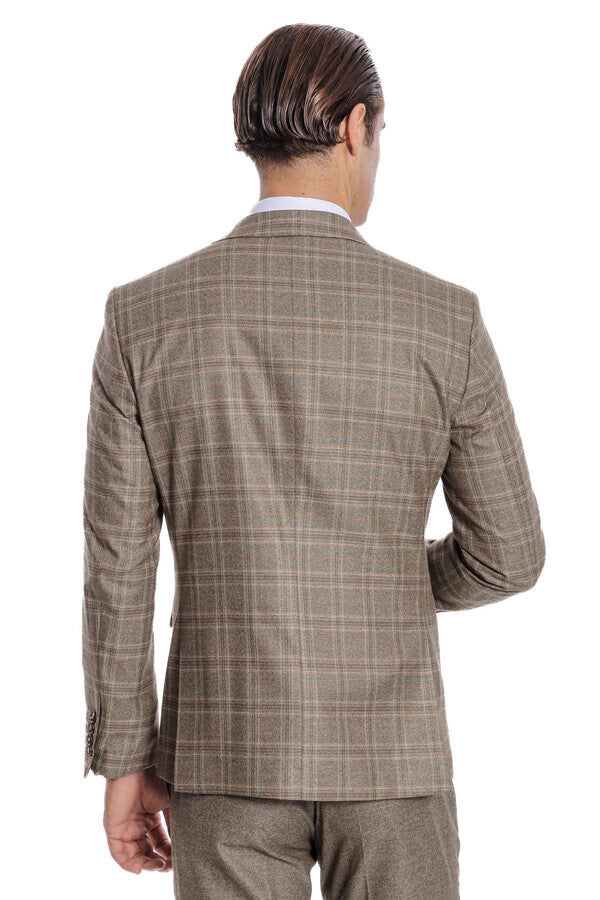 WSS Checked Slim Fit Brown Men Suit  - Burriana