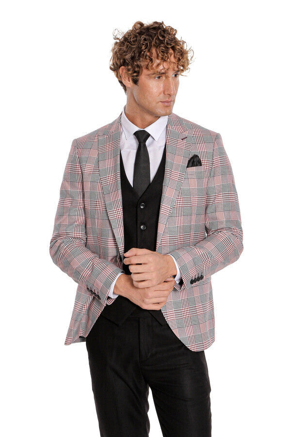 WSS Checked Slim Fit Burgundy Men Suit  - Clovis
