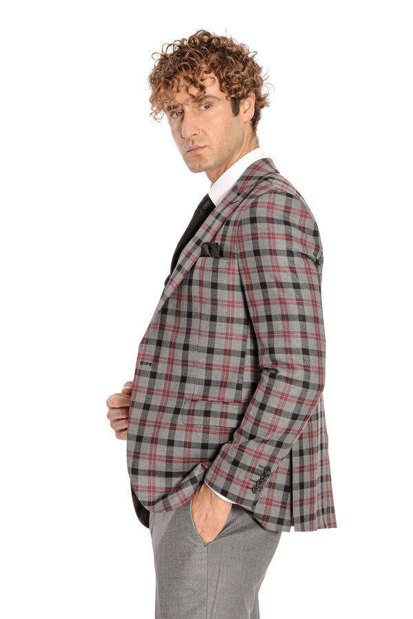 WSS Checked Slim Fit Grey Men Suit  - Everett