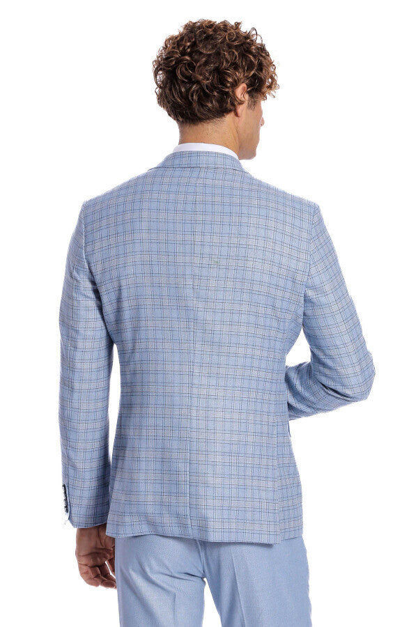 WSS Checked Slim Fit Light Blue Men Suit  - Macclesfield