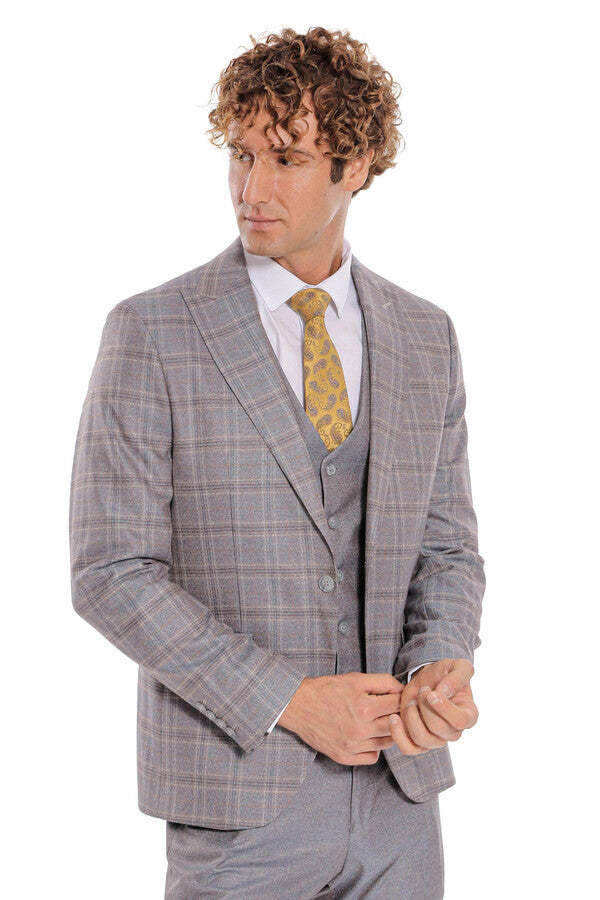 WSS Checked Slim Fit Light Blue Men Suit  - Netishyn
