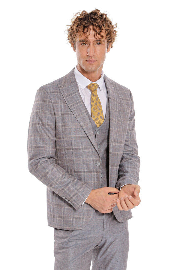 WSS Checked Slim Fit Light Blue Men Suit  - Netishyn