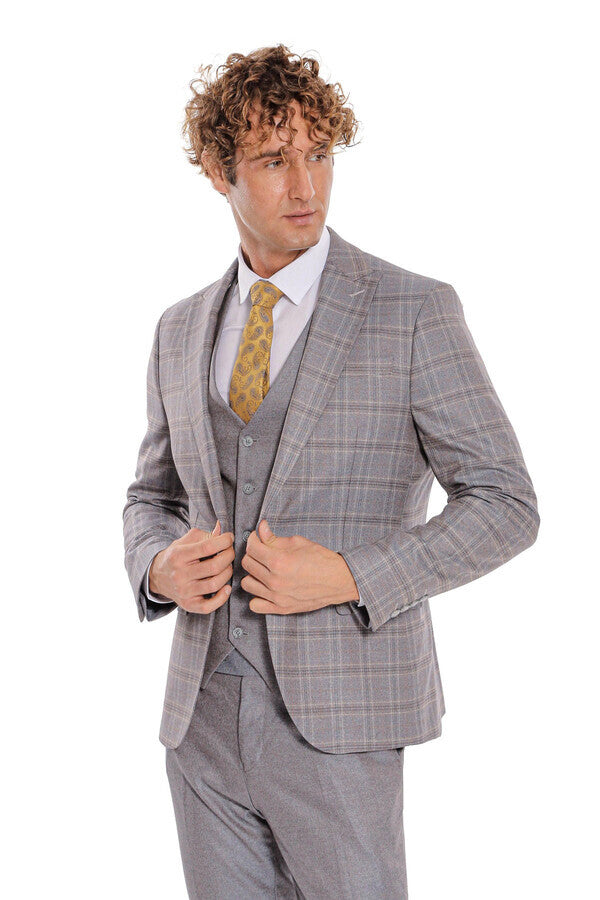 WSS Checked Slim Fit Light Blue Men Suit  - Netishyn