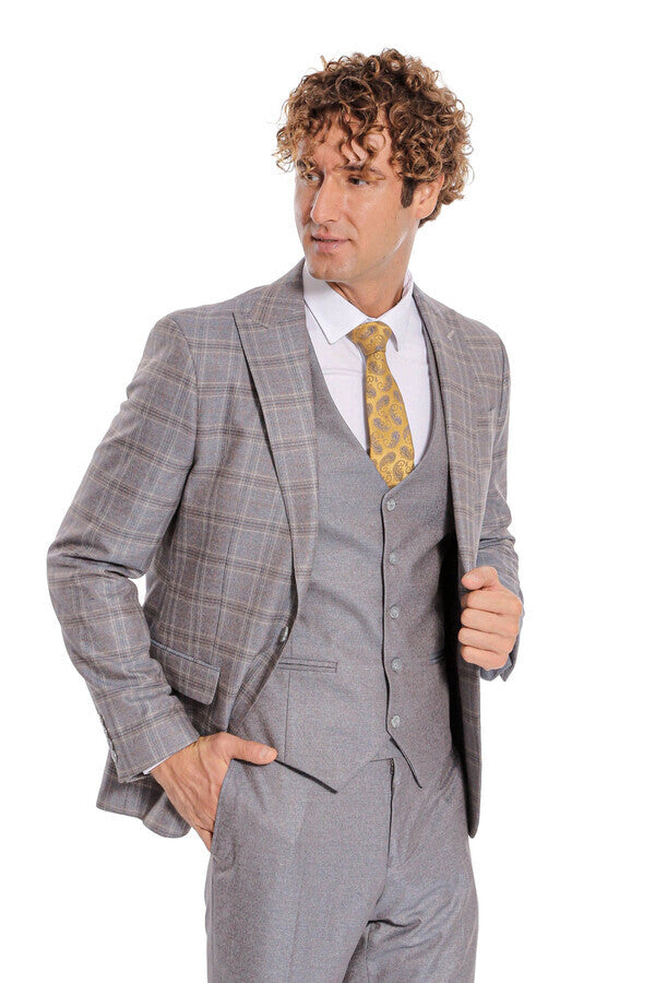 WSS Checked Slim Fit Light Blue Men Suit  - Netishyn