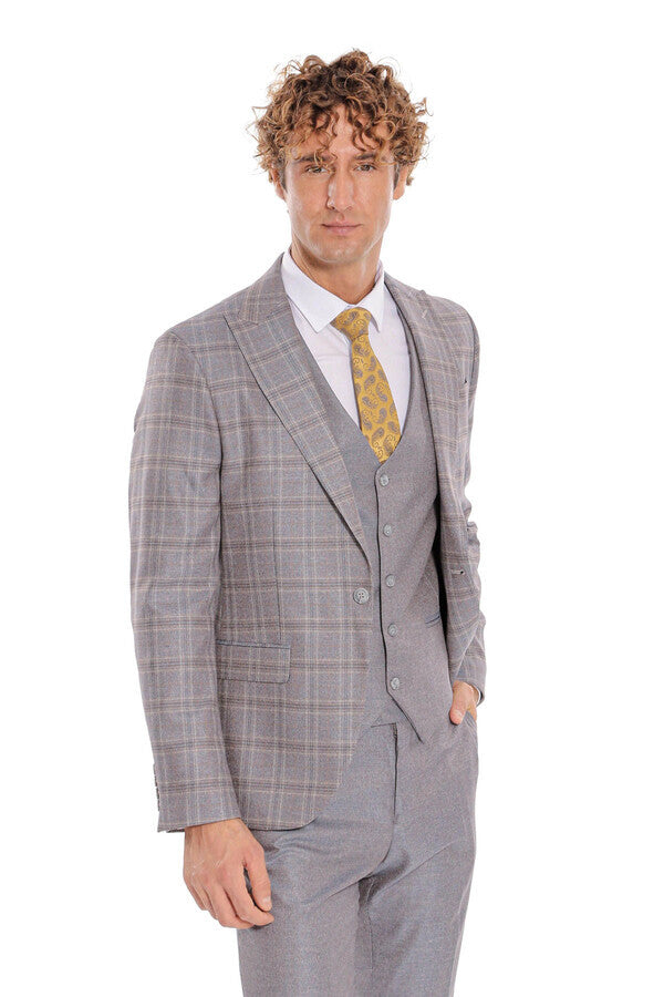 WSS Checked Slim Fit Light Blue Men Suit  - Netishyn