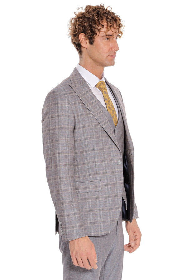 WSS Checked Slim Fit Light Blue Men Suit  - Netishyn