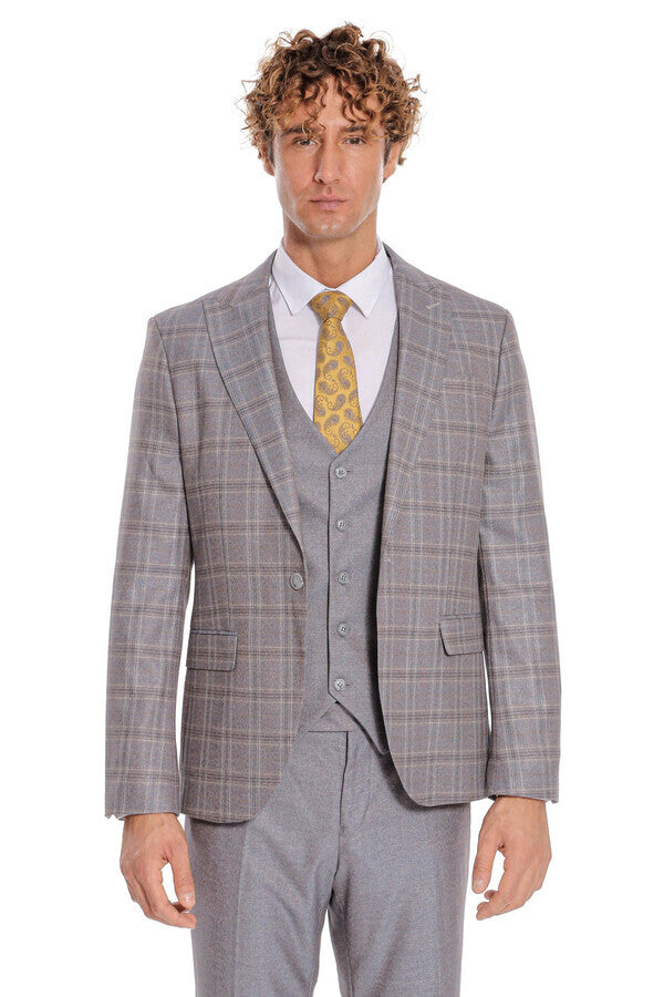 WSS Checked Slim Fit Light Blue Men Suit  - Netishyn
