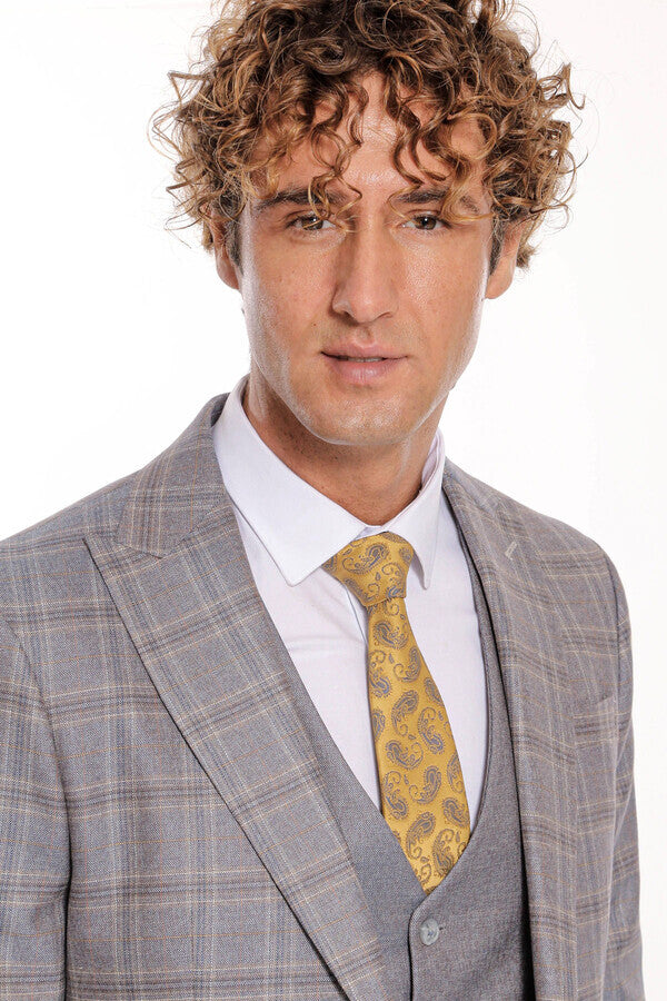 WSS Checked Slim Fit Light Blue Men Suit  - Netishyn