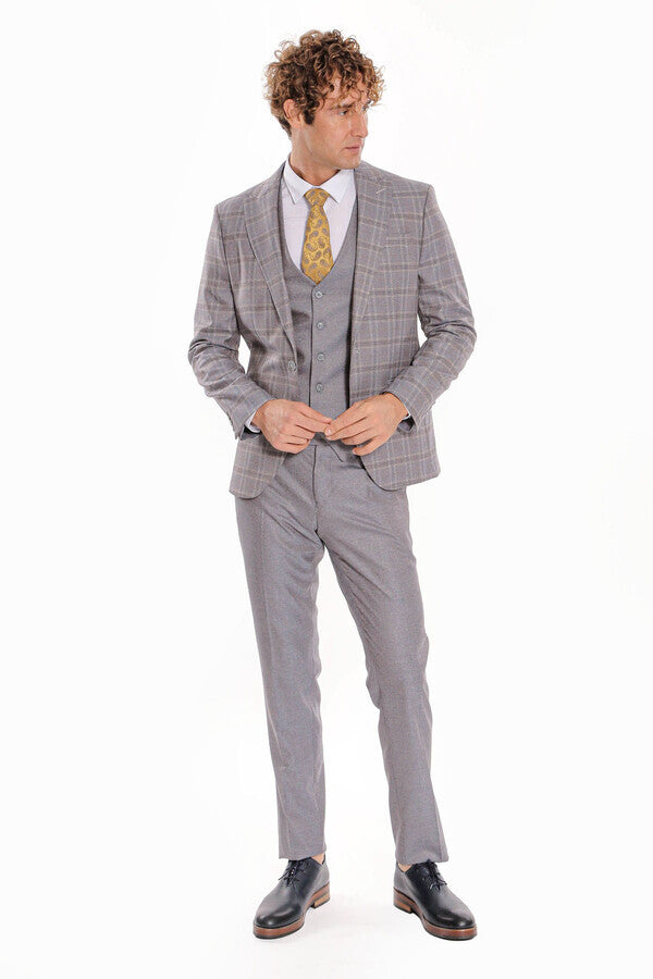 WSS Checked Slim Fit Light Blue Men Suit  - Netishyn