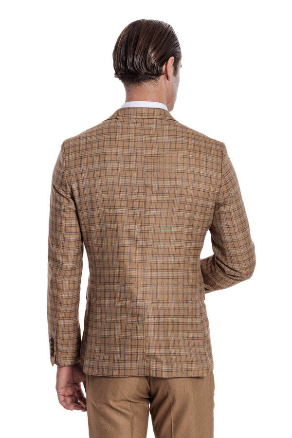 WSS Checked Slim Fit Tan Men Suit  - Copperas Cove