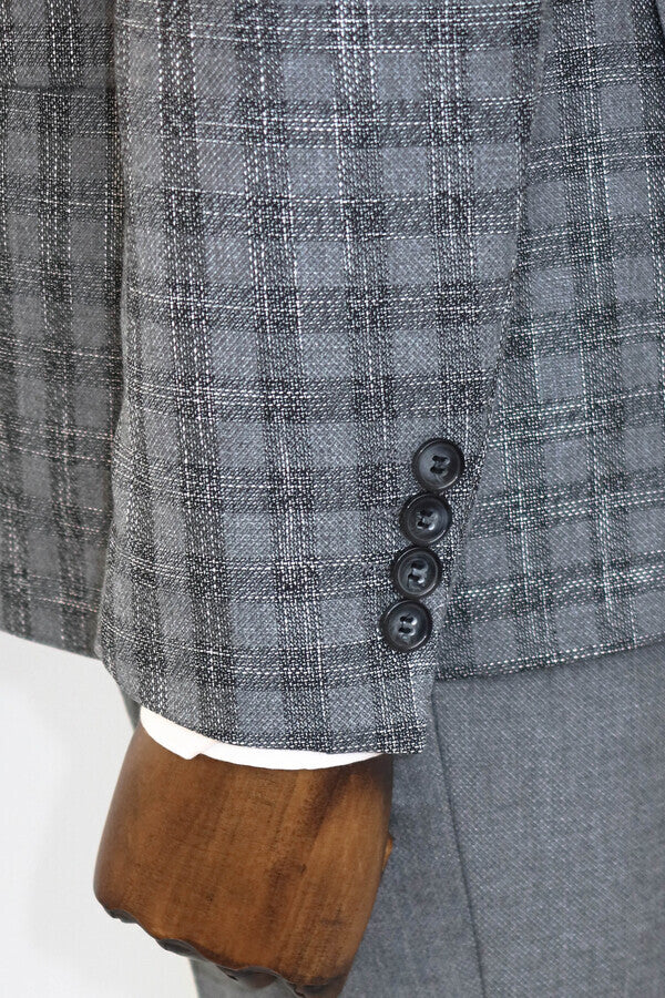 WSS Checked Vested Grey Men Suit  - Charlottetown