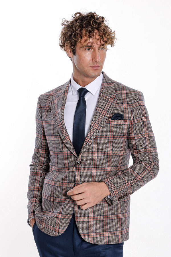 WSS Checked Navy Blue Men Blazer  - Córdoba