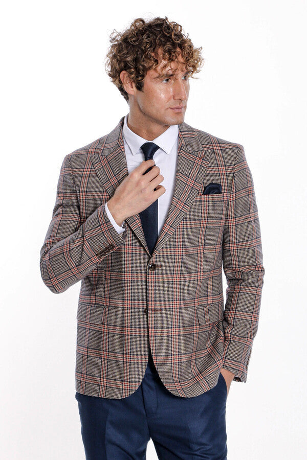 WSS Checked Navy Blue Men Blazer  - Córdoba