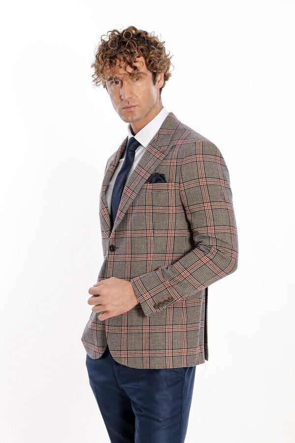 WSS Checked Navy Blue Men Blazer  - Córdoba