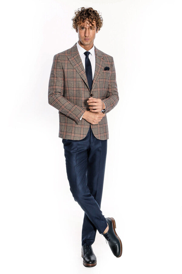 WSS Checked Navy Blue Men Blazer  - Córdoba